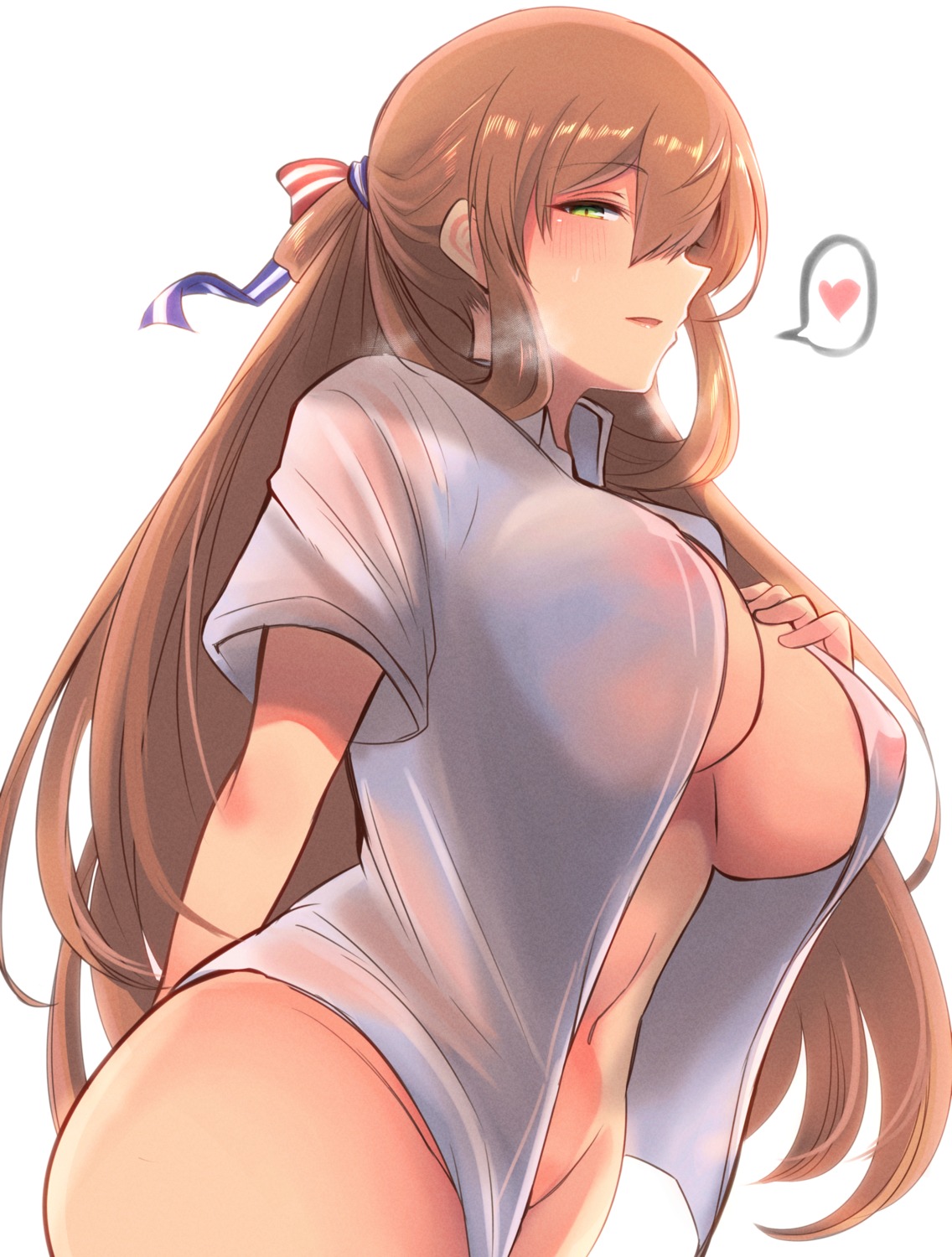 10eki_(tenchou) areola bottomless breast_hold dress_shirt girls_frontline no_bra open_shirt see_through springfield_(girls_frontline)