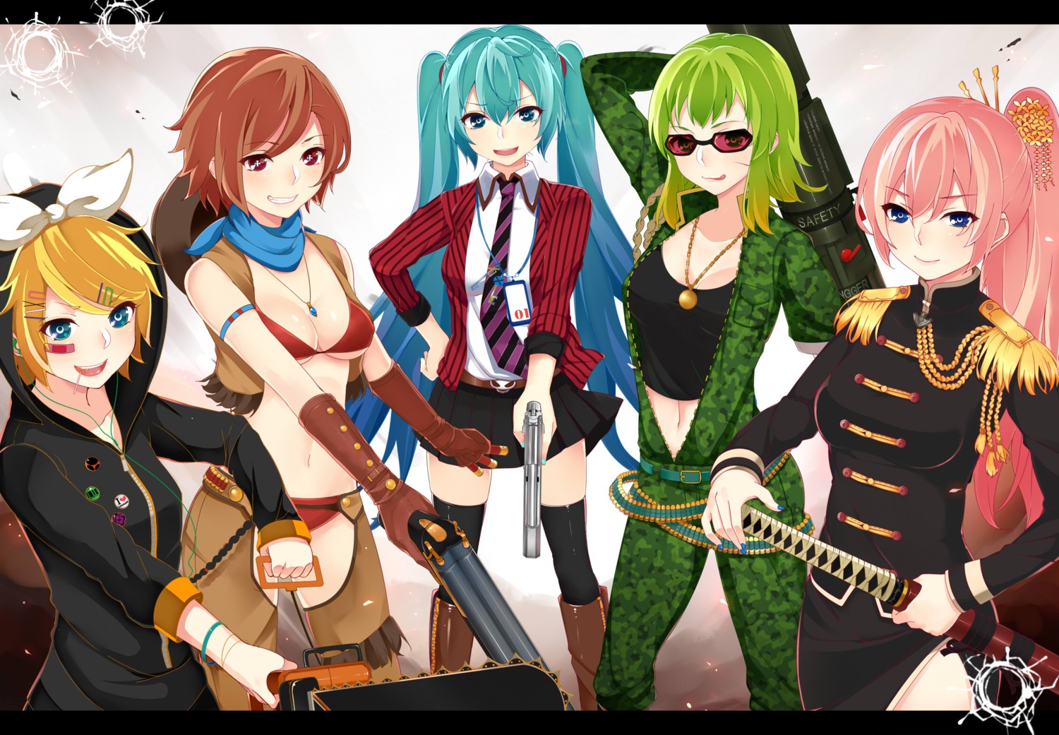 bokura_no_16bit_warz_(vocaloid) gumi hatsune_miku kagamine_rin megurine_luka meiko nuko_(mikupantu) vocaloid