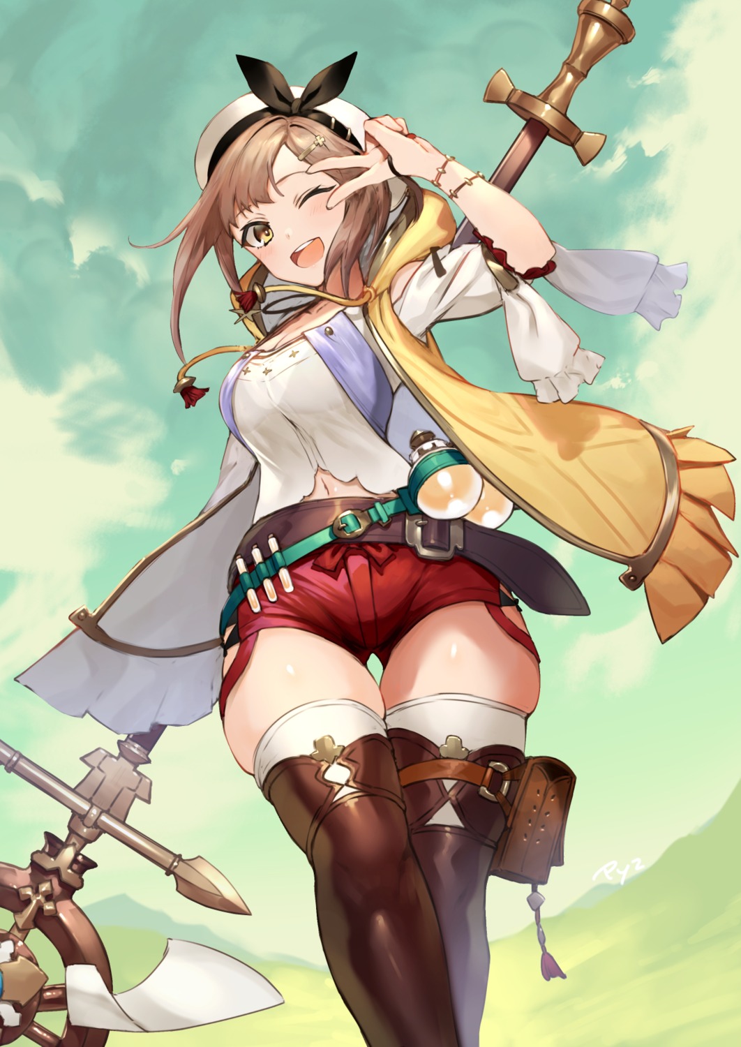 atelier atelier_ryza cleavage pyz reisalin_stout thighhighs weapon