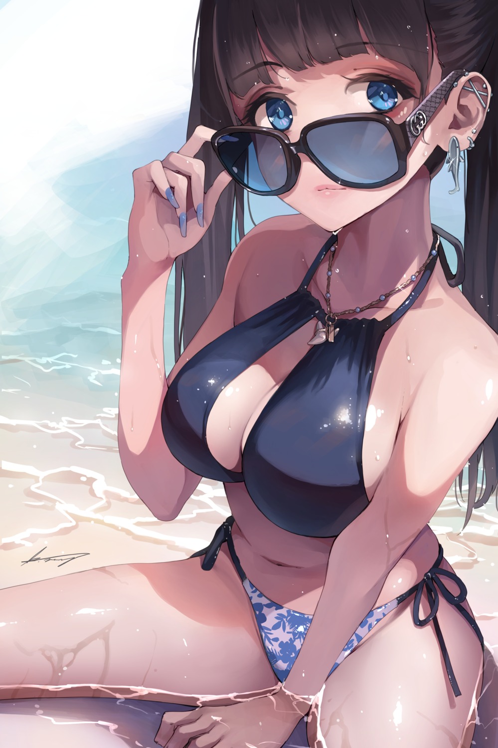 artist_revision bikini cleavage koh_(minagi_kou) megane swimsuits wet