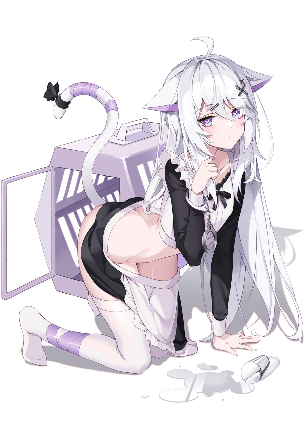 animal_ears maid nekomimi nopan skirt_lift tail thighhighs verslll