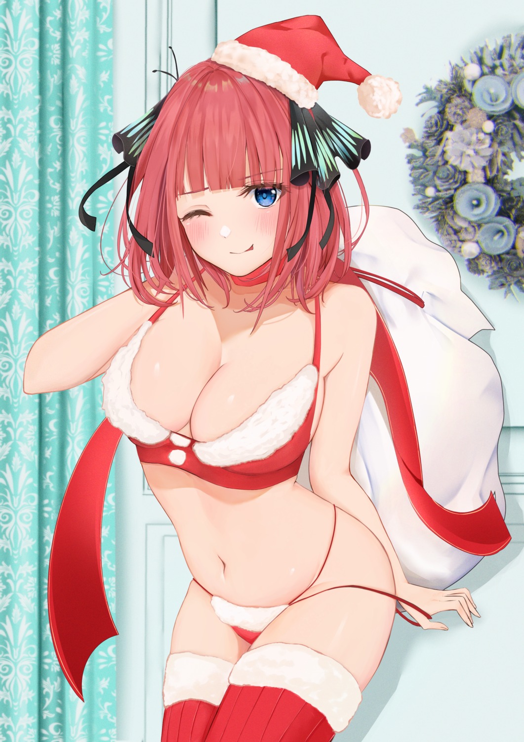 5-toubun_no_hanayome bikini christmas nakano_nino panty_pull swimsuits thighhighs uiri-na undressing