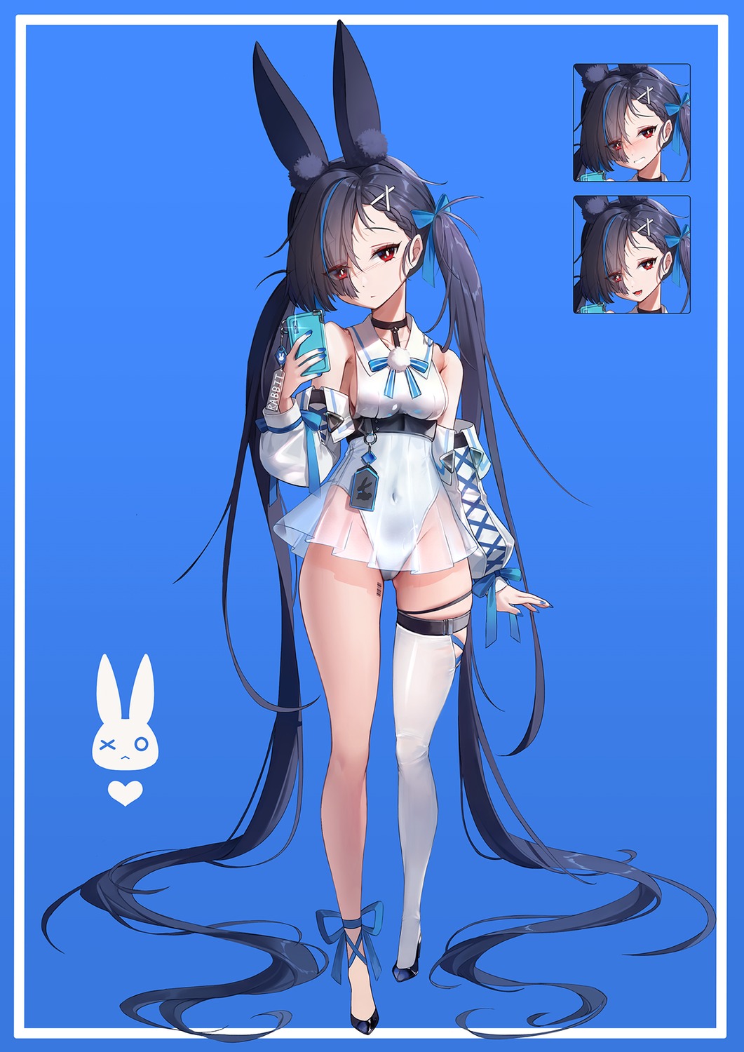 animal_ears bunny_ears bunny_girl expression garter heels laevan see_through selfie tattoo thighhighs