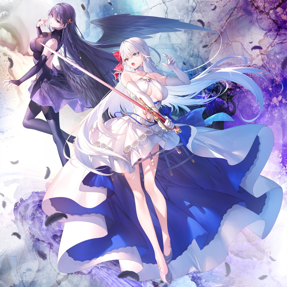 dress elfiné_phillet riselia_ray_crystalia seiken_gakuin_no_maken_tsukai sword thighhighs toosaka_asagi wings