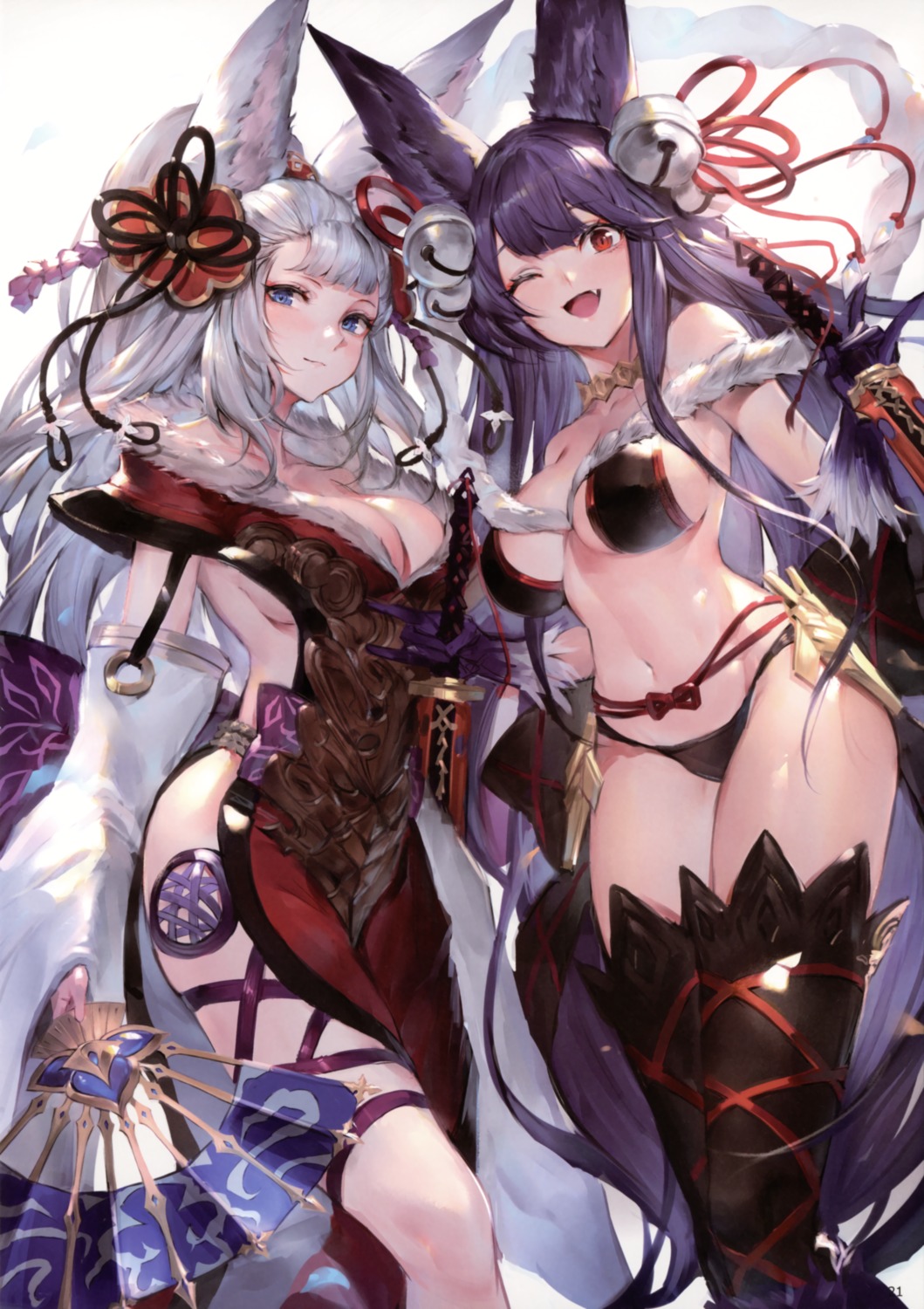 animal_ears bikini cleavage dress granblue_fantasy oyu_(sijimisizimi) socie_(granblue_fantasy) swimsuits thighhighs yuel_(granblue_fantasy)