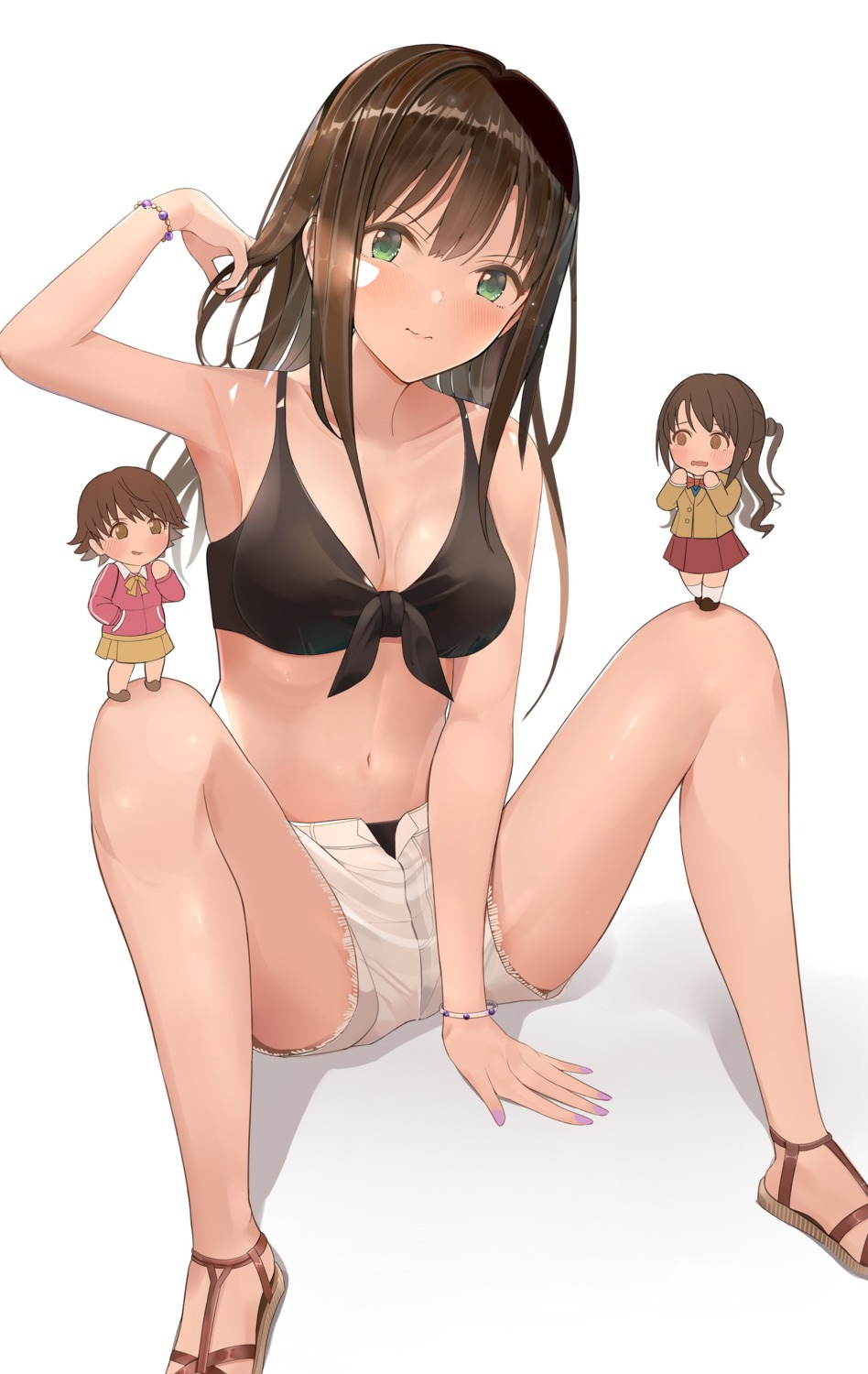 bikini chibi cleavage honda_mio pjkka seifuku shibuya_rin shimamura_uzuki swimsuits the_idolm@ster the_idolm@ster_cinderella_girls