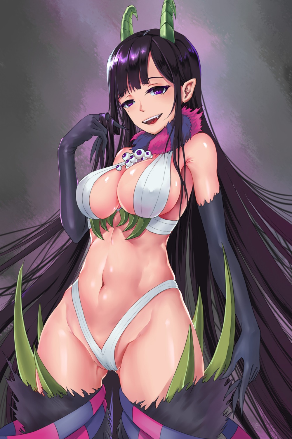 ane_naru_mono bikini chitu_hefeng_zhong chiyo erect_nipples horns pointy_ears swimsuits thighhighs