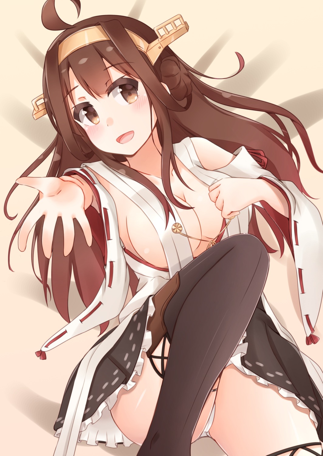 cameltoe cleavage kantai_collection kapatarou kongou_(kancolle) no_bra pantsu thighhighs