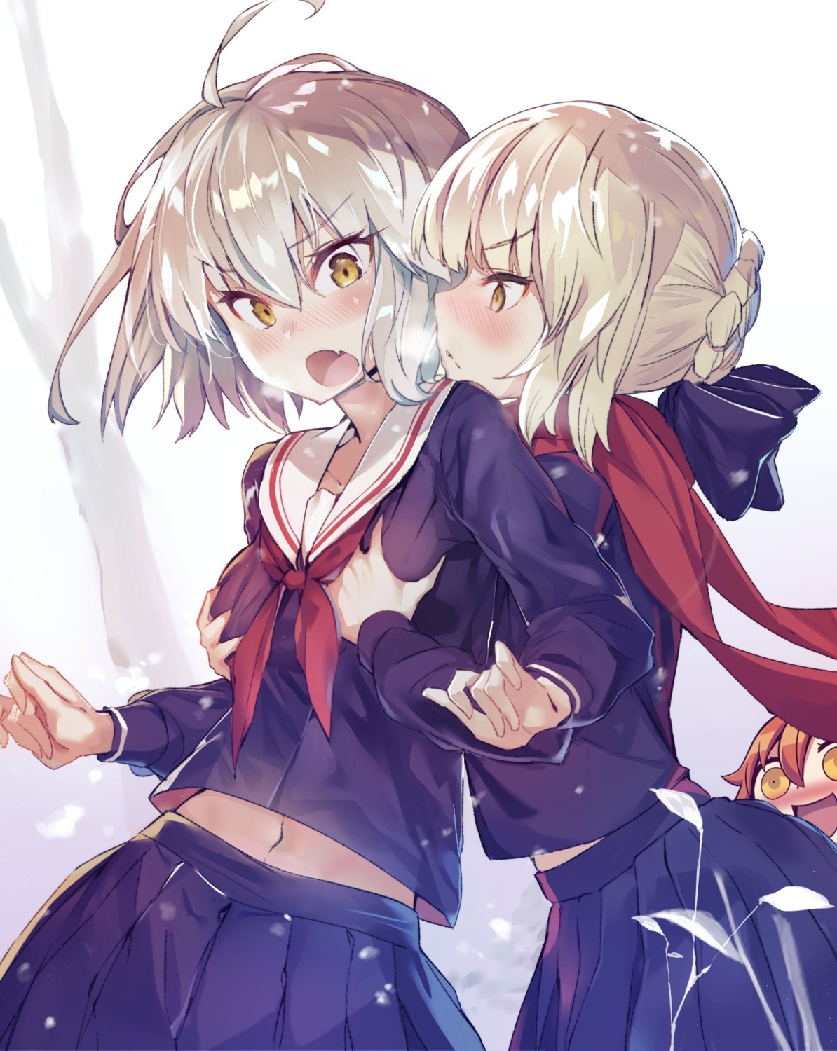 akieda breast_grab fate/grand_order jeanne_d'arc jeanne_d'arc_(alter)_(fate) saber saber_alter seifuku yuri