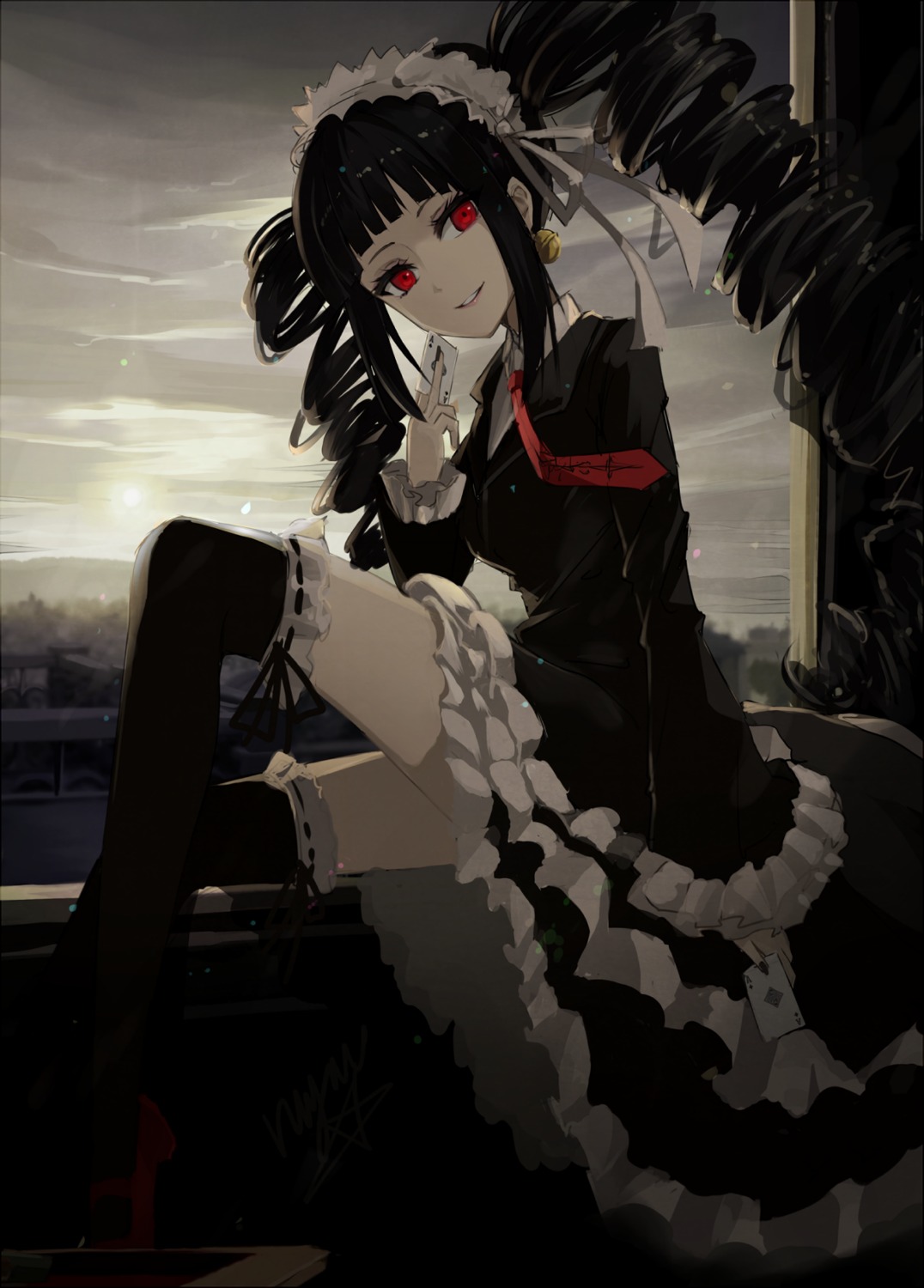 celestia_ludenberg dangan-ronpa gothic_lolita lolita_fashion rin_yuu skirt_lift thighhighs