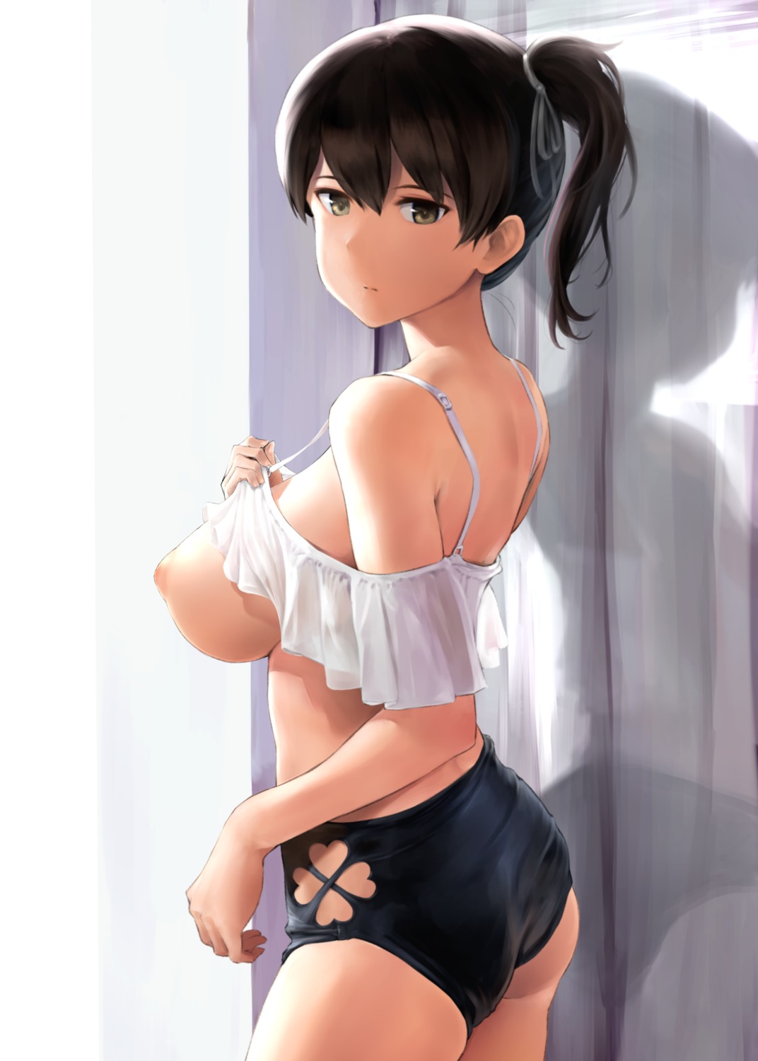 ass bikini breasts kaga_(kancolle) kantai_collection see_through shirt_lift swimsuits undressing wa_(genryusui)