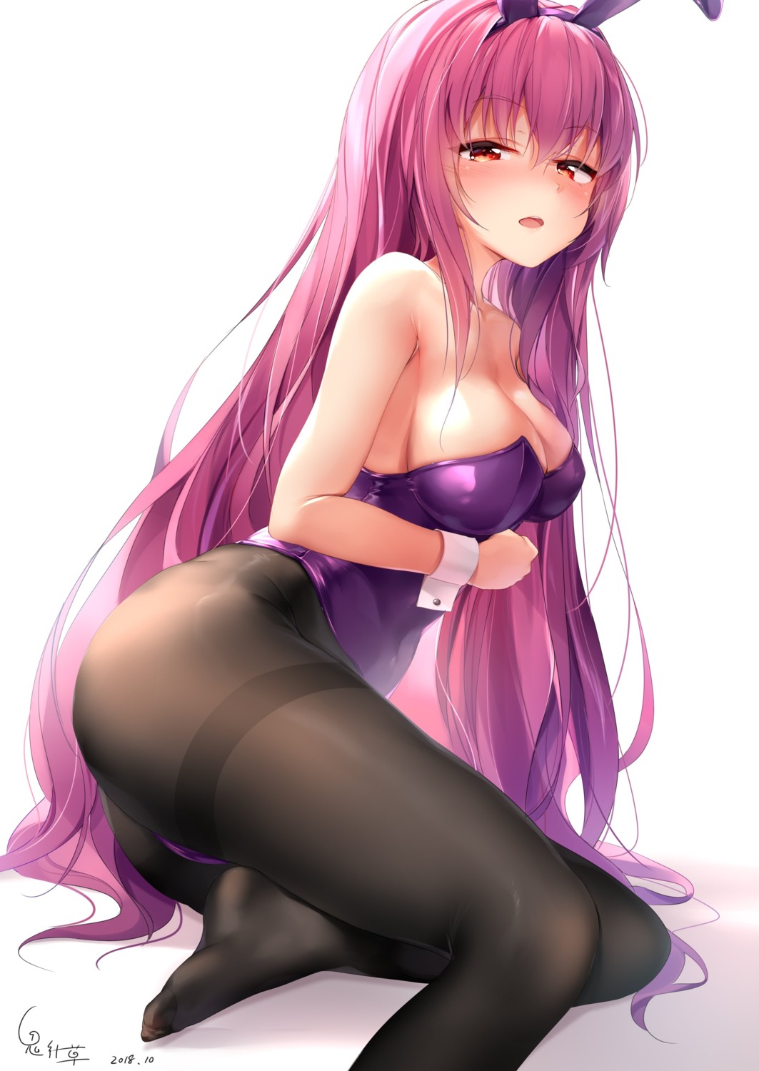 animal_ears ass bunny_ears bunny_girl chen_bin cleavage fate/grand_order feet pantyhose scathach_(fate/grand_order)