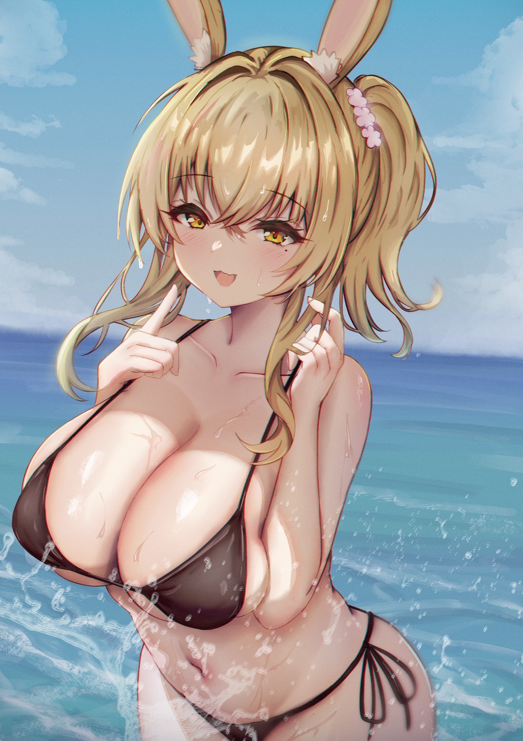 animal_ears bikini bunny_ears mito_soosu swimsuits wet