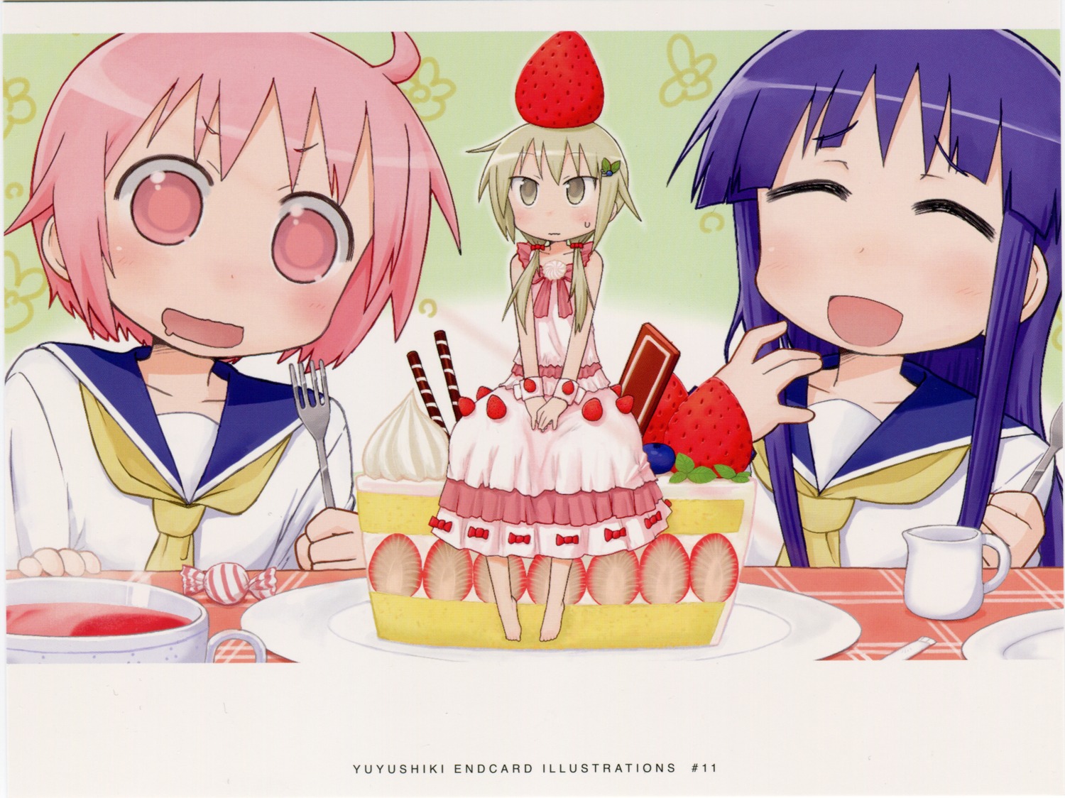 dress endcard hinata_yukari ichii_yui kazuho nonohara_yuzuko seifuku yuyushiki