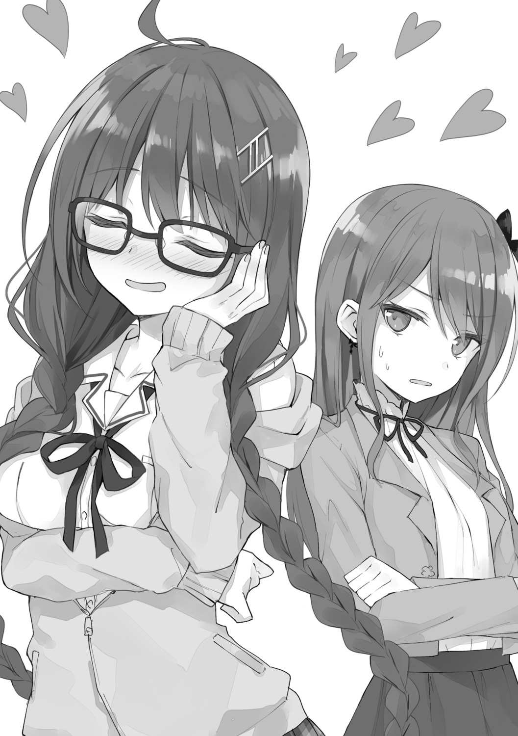 breast_hold megane miyamoto_sakura miyamoto_sakura_ga_kawaii_dake_no_shousetsu. monochrome rurudo sweater