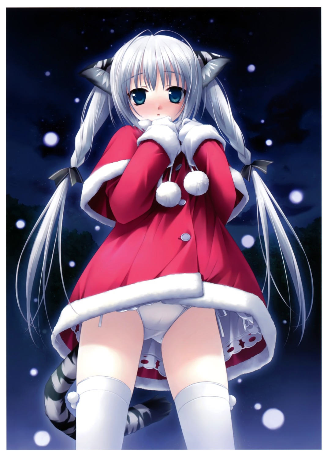 animal_ears christmas hashimoto_takashi nekomimi pantsu string_panties tail thighhighs