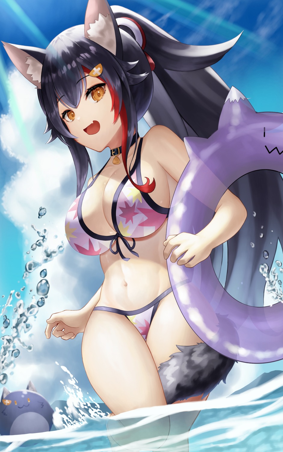 animal_ears bikini hololive hololive_gamers ookami_mio roina_(effj7473) swimsuits tail wet