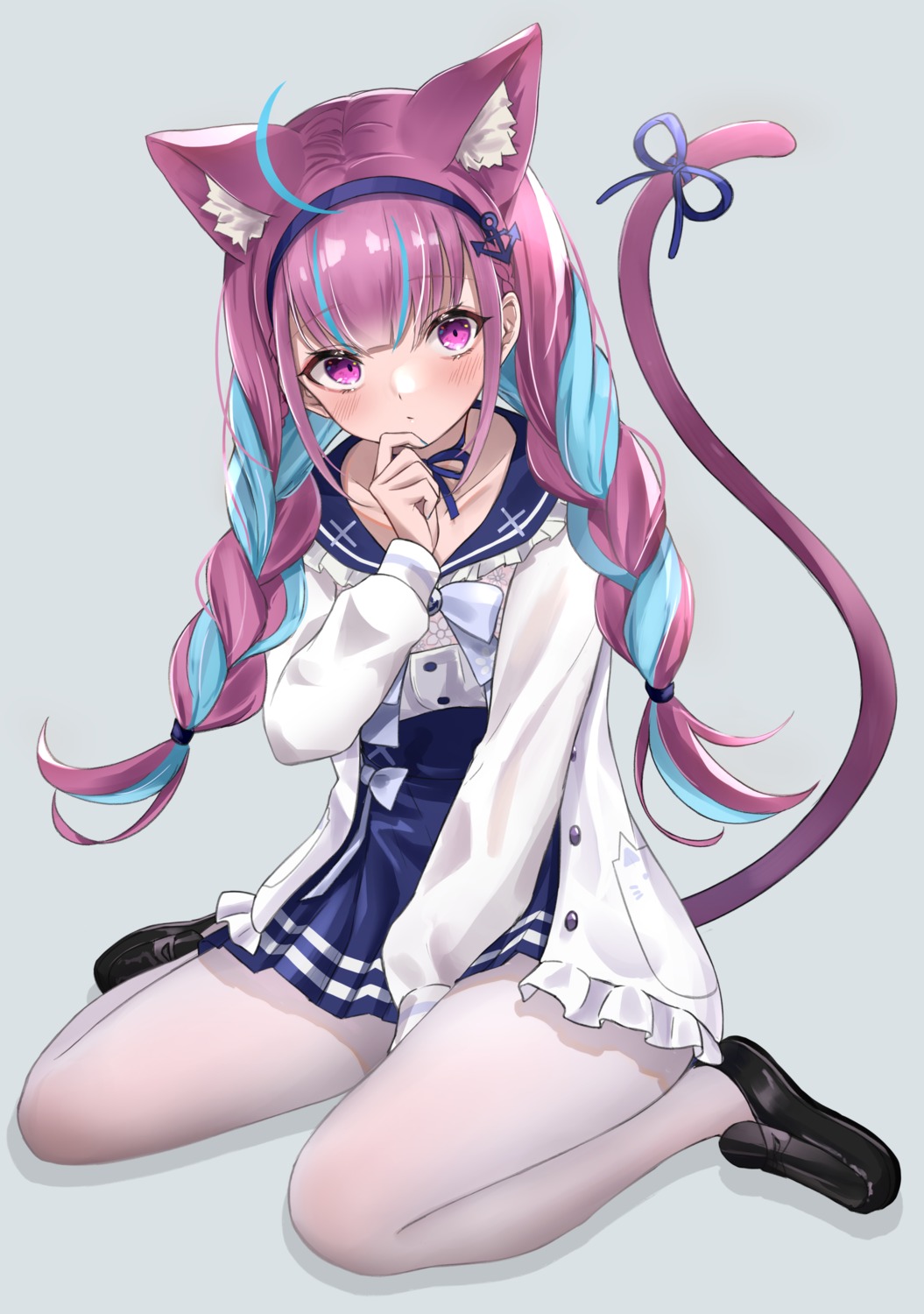 animal_ears higashigure hololive minato_aqua nekomimi pantyhose seifuku tail