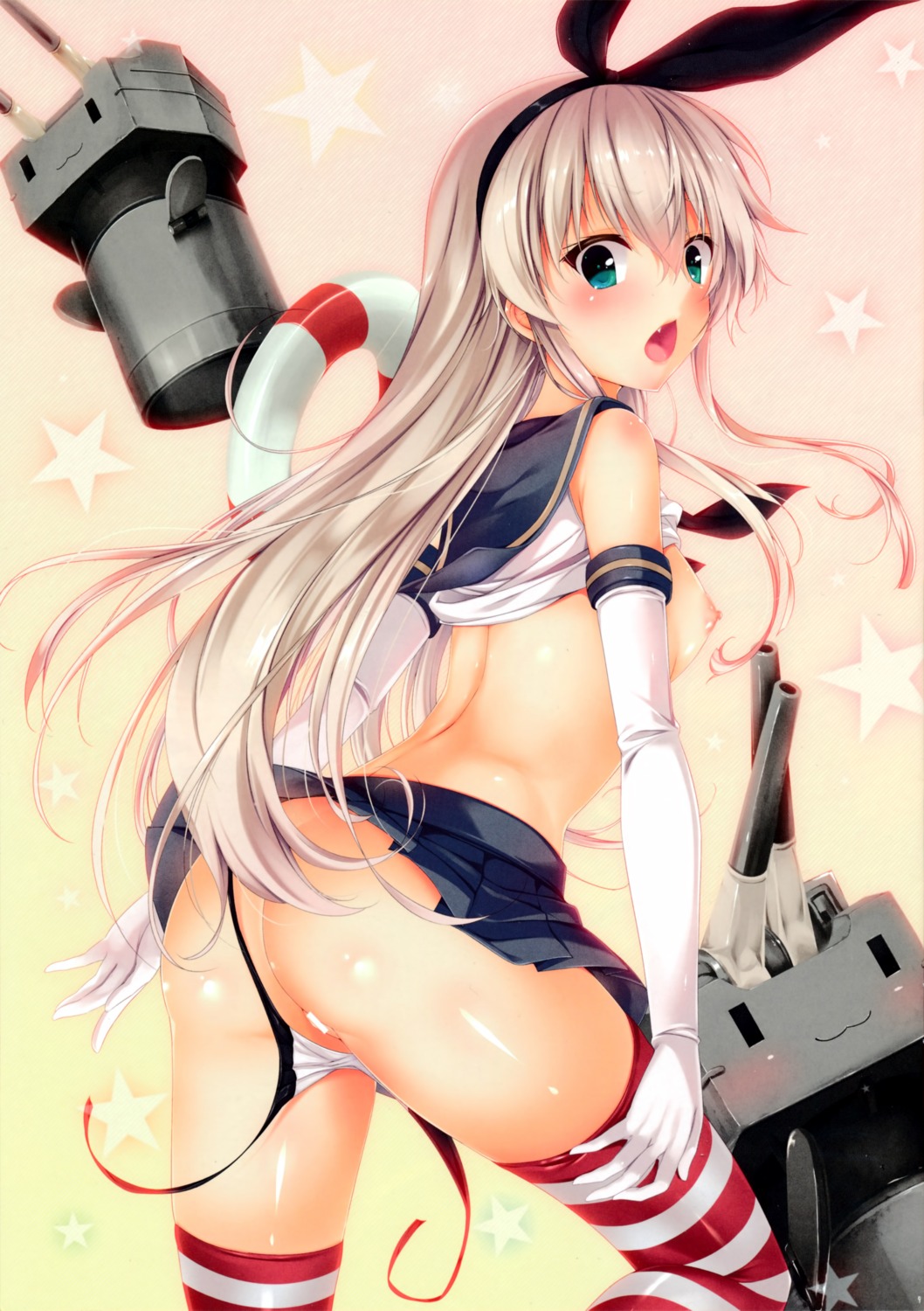 ass breasts censored kantai_collection nipples niro no_bra panty_pull pussy rensouhou-chan shimakaze_(kancolle) shirt_lift shusseki_bangou_26 thighhighs thong