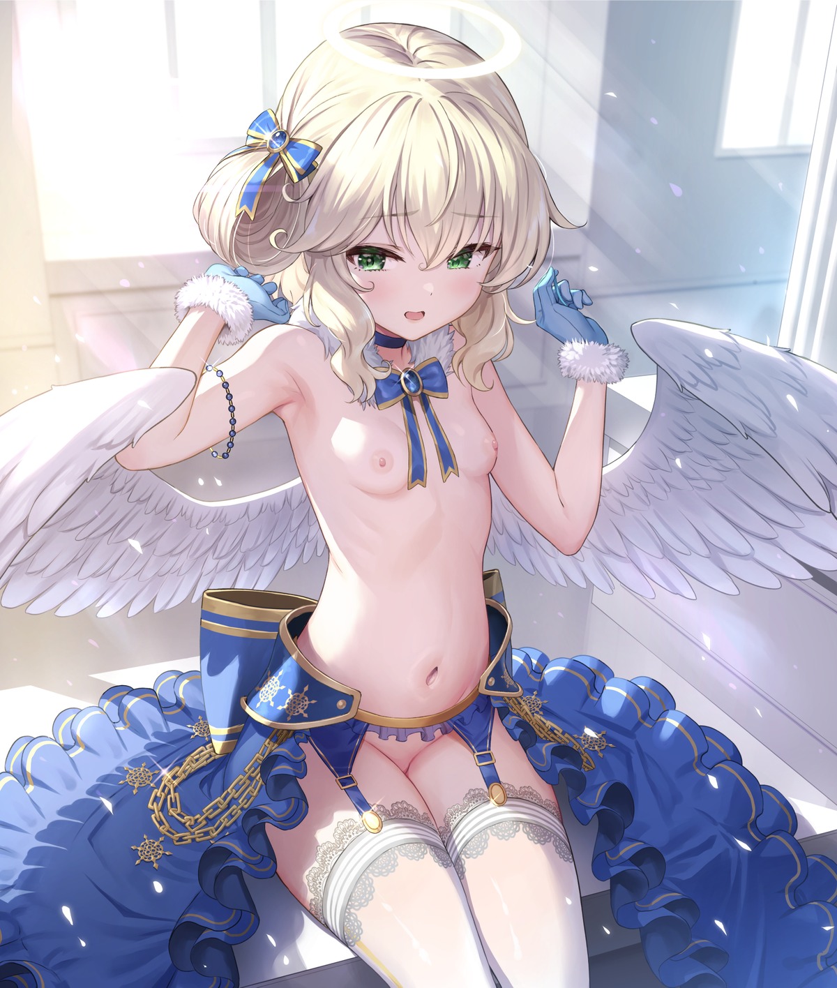 angel garter_belt loli matanonki nipples nopan sakurai_momoka_(idolm@ster) stockings the_idolm@ster the_idolm@ster_cinderella_girls the_idolm@ster_cinderella_girls_u149 thighhighs topless wings