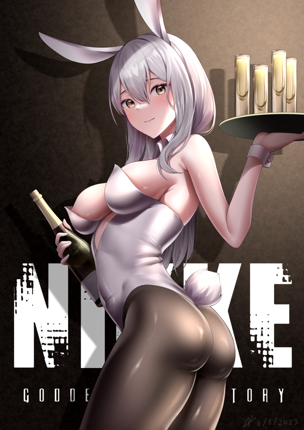 animal_ears bunny_ears bunny_girl goddess_of_victory:_nikke nevven no_bra pantyhose scarlet_(nikke) tail