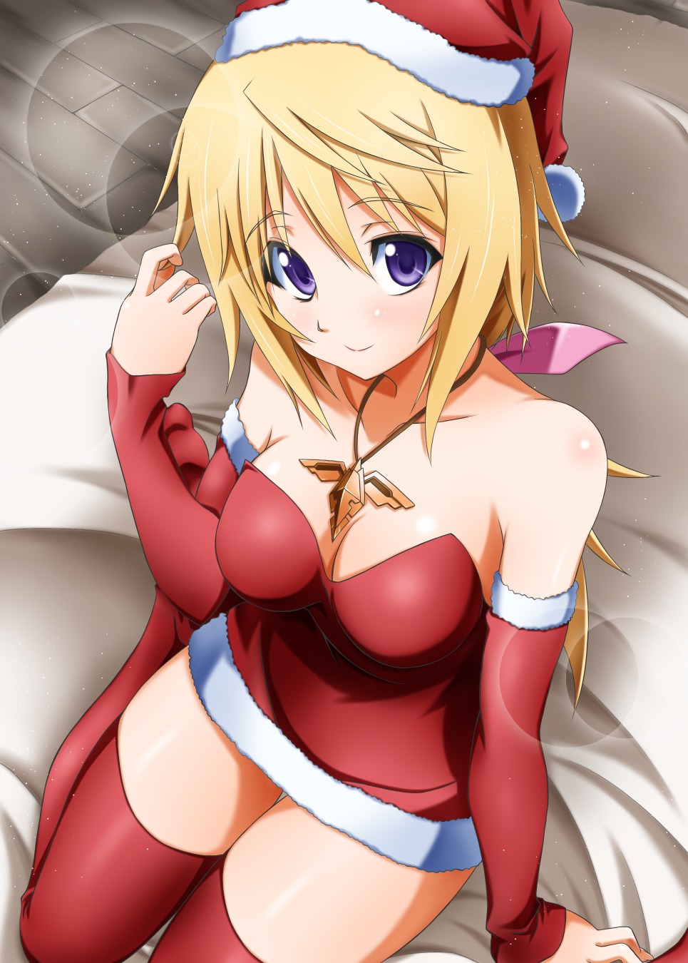 charlotte_dunois christmas cleavage infinite_stratos sumeragi_tomo thighhighs