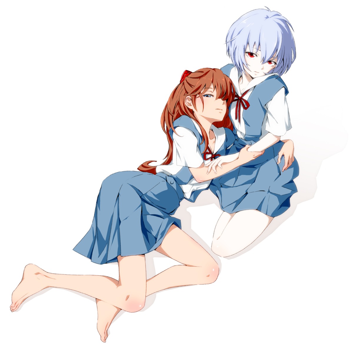 9aki ayanami_rei neon_genesis_evangelion seifuku souryuu_asuka_langley