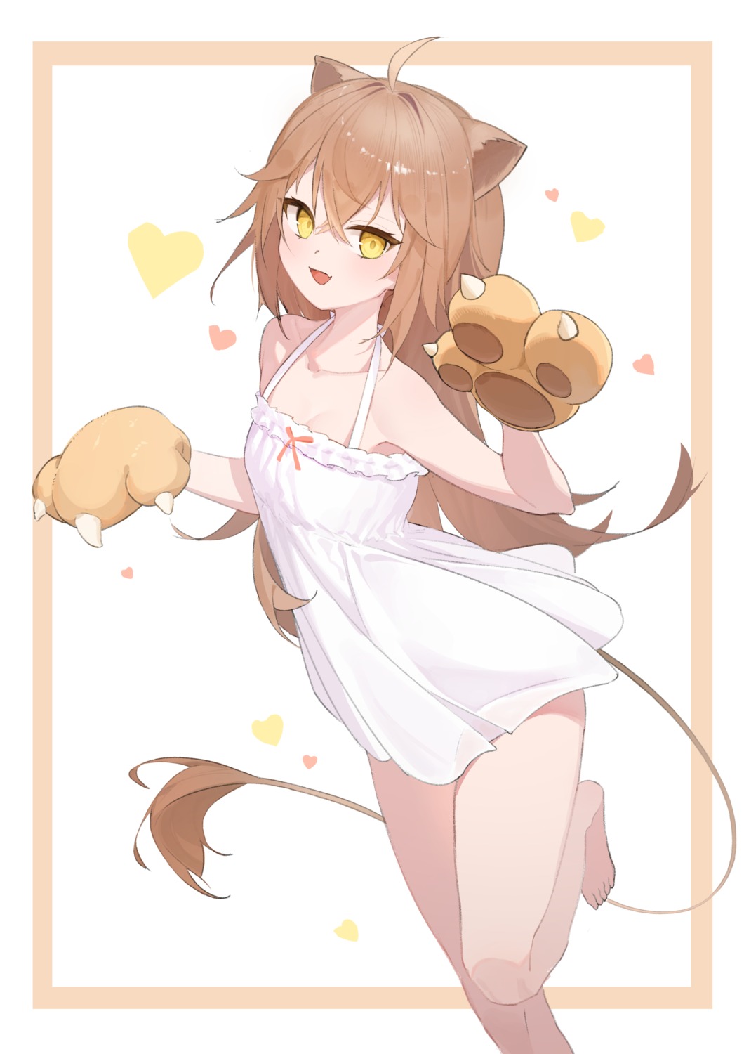 animal_ears cleavage dress indie_virtual_youtuber oiru_(fattyoils) rurudo_lion see_through summer_dress tail