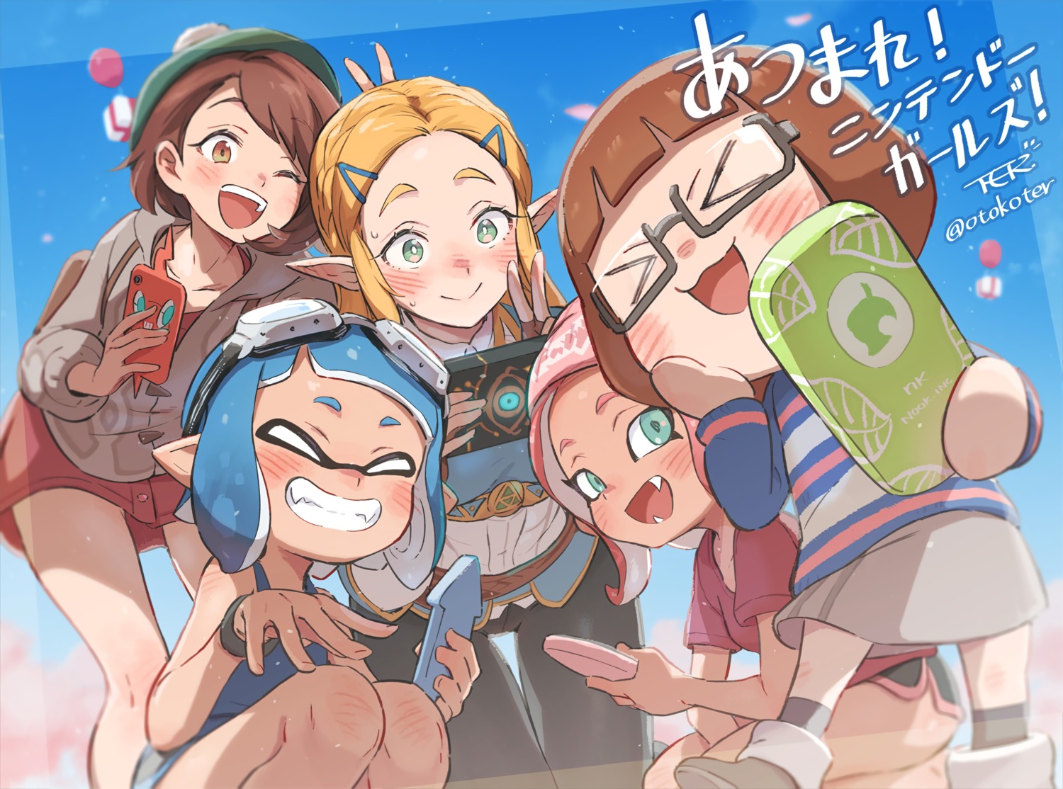 crossover doubutsu_no_mori elf inkling_(splatoon) megane nintendo octoling pointy_ears pokemon pokemon_swsh princess_zelda splatoon the_legend_of_zelda toku_(ke7416613) yuuri_(pokemon)