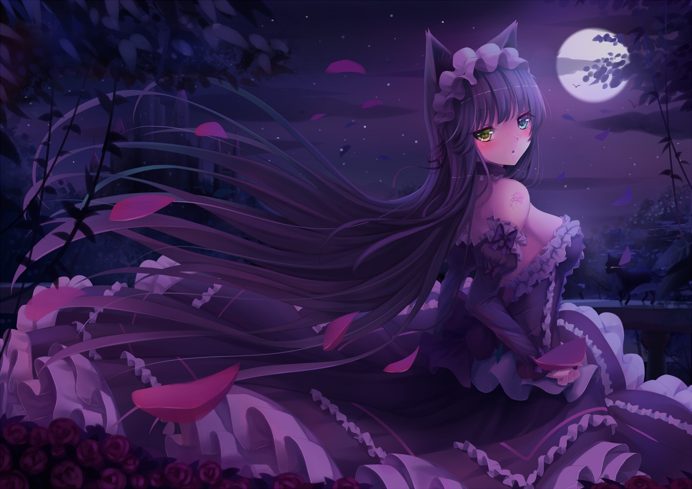 animal_ears dress gothic_lolita heterochromia lolita_fashion sonikey0_0 tattoo