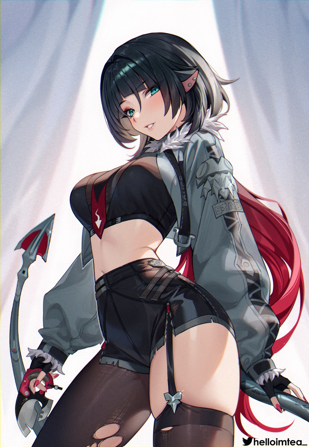 animal_ears helloimtea jane_doe stockings tail thighhighs torn_clothes weapon zenless_zone_zero