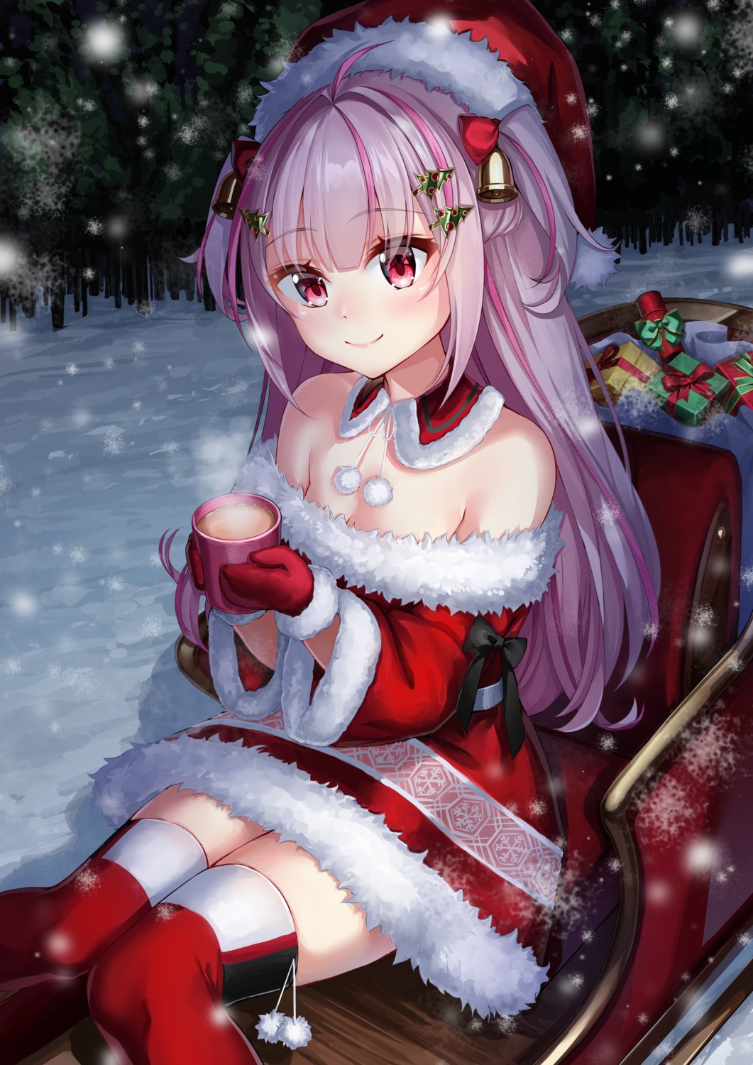 christmas dress no_bra rissenka thighhighs