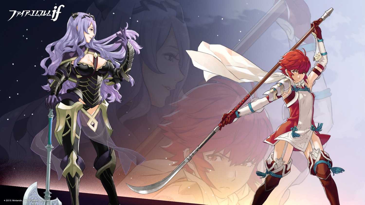 armor camilla cleavage dress fire_emblem fire_emblem_if hinoka kozaki_yuusuke nintendo see_through stockings thighhighs wallpaper weapon