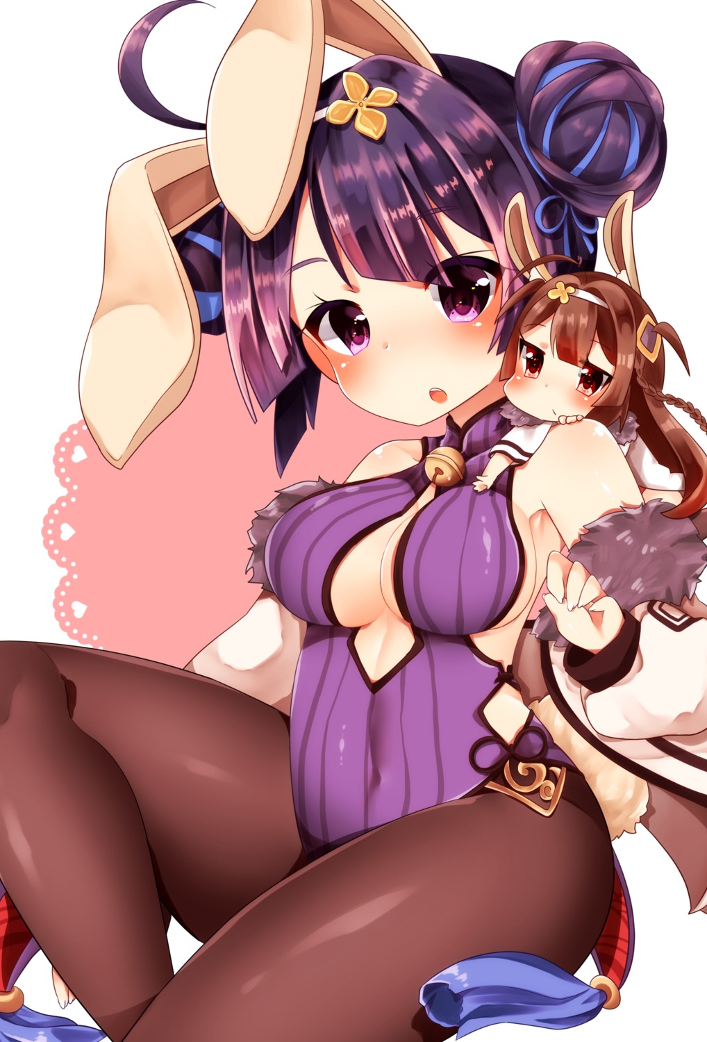 animal_ears azur_lane bunny_ears bunny_girl chibi chiitamu ning_hai_(azur_lane) no_bra pantyhose ping_hai_(azur_lane) tail