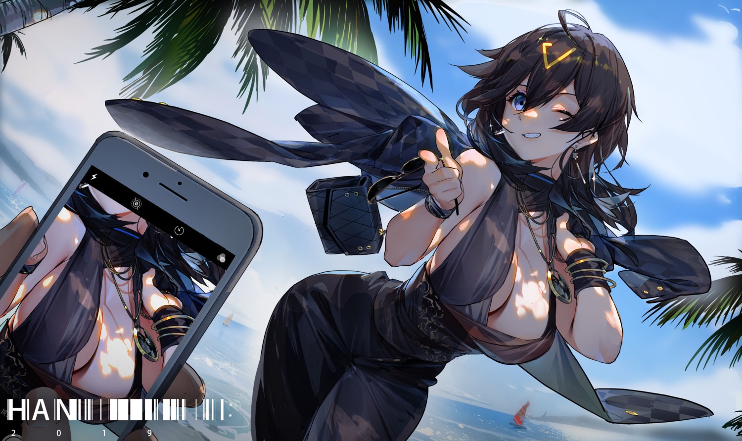 azur_lane cleavage georgia_(azur_lane) han-0v0 no_bra open_shirt