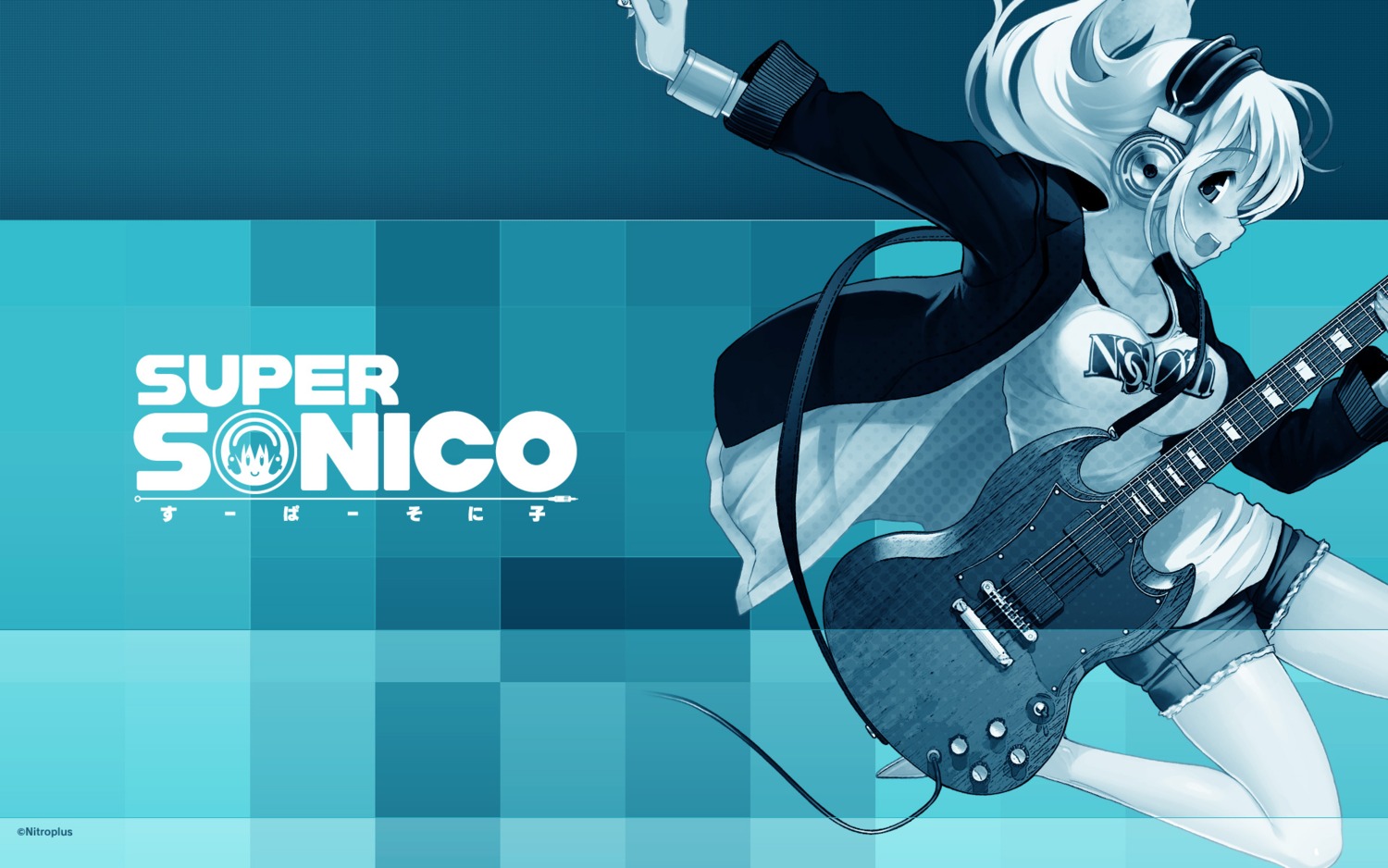 guitar headphones monochrome nitroplus sonico super_sonico tsuji_santa wallpaper