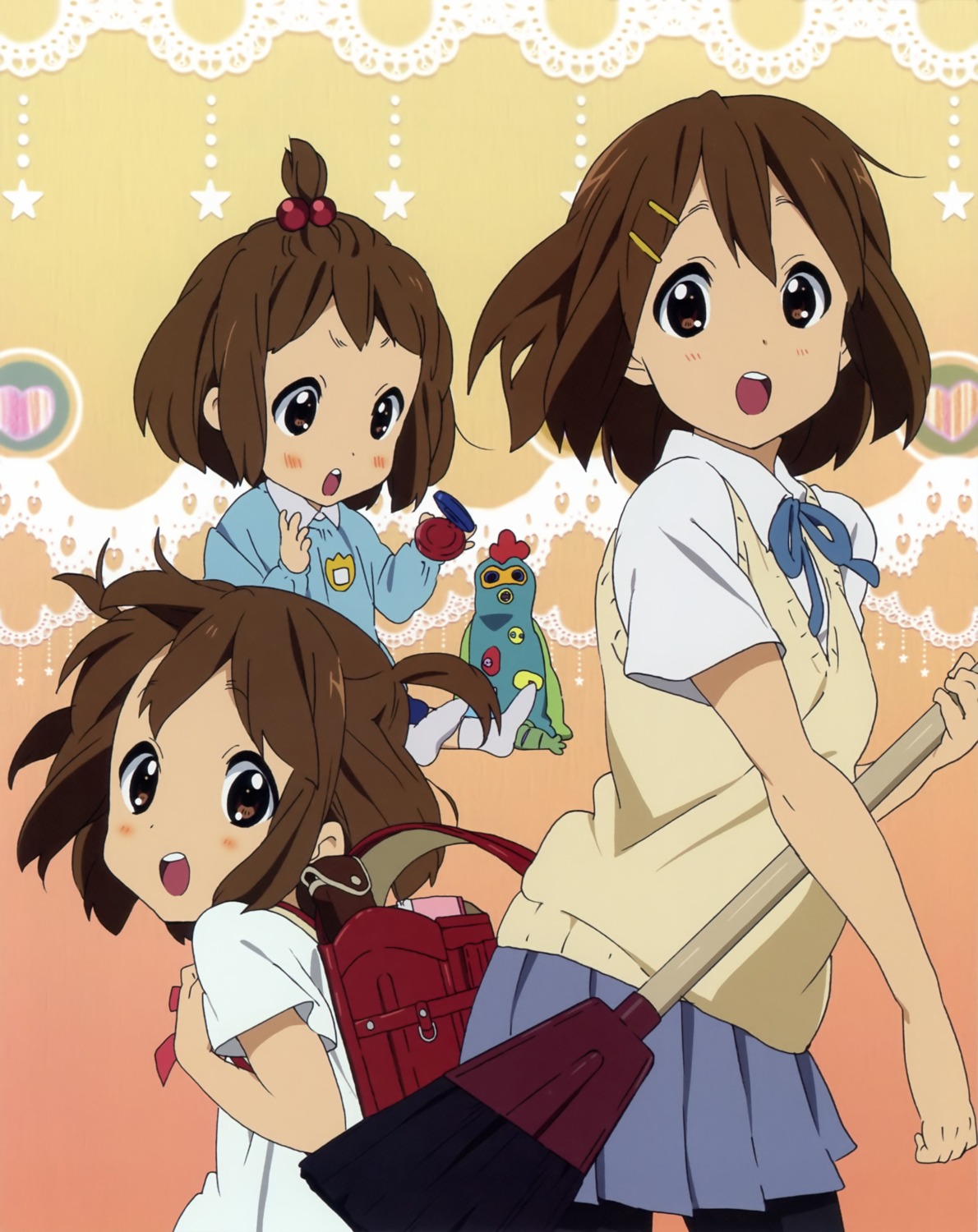 hirasawa_yui horiguchi_yukiko k-on! pantyhose seifuku sweater