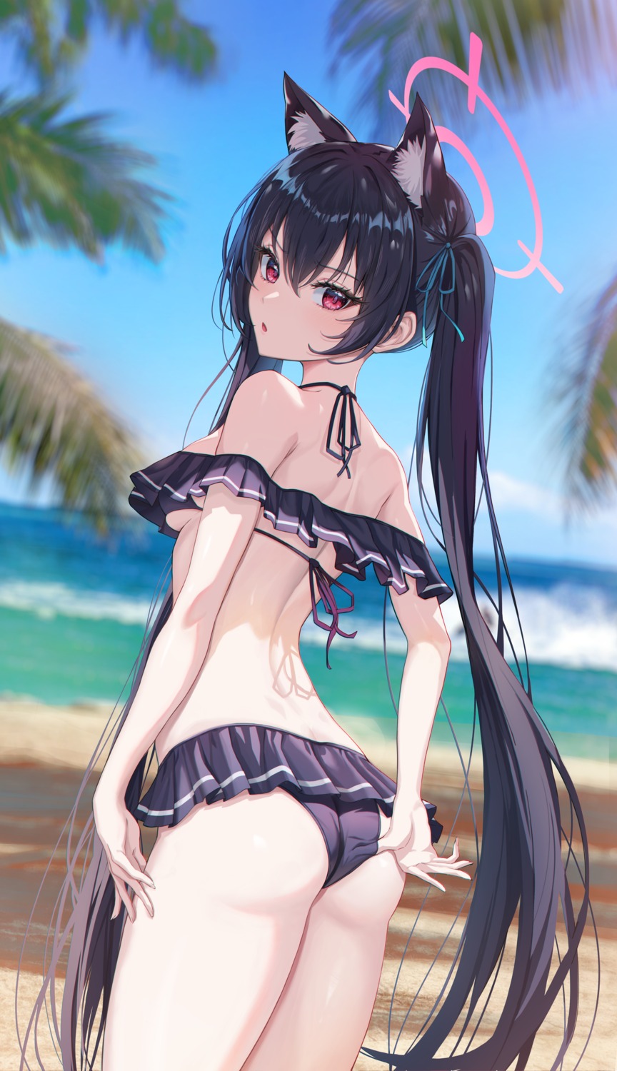 animal_ears ass bikini blue_archive gwinggwing halo kuromi_serika nekomimi swimsuits