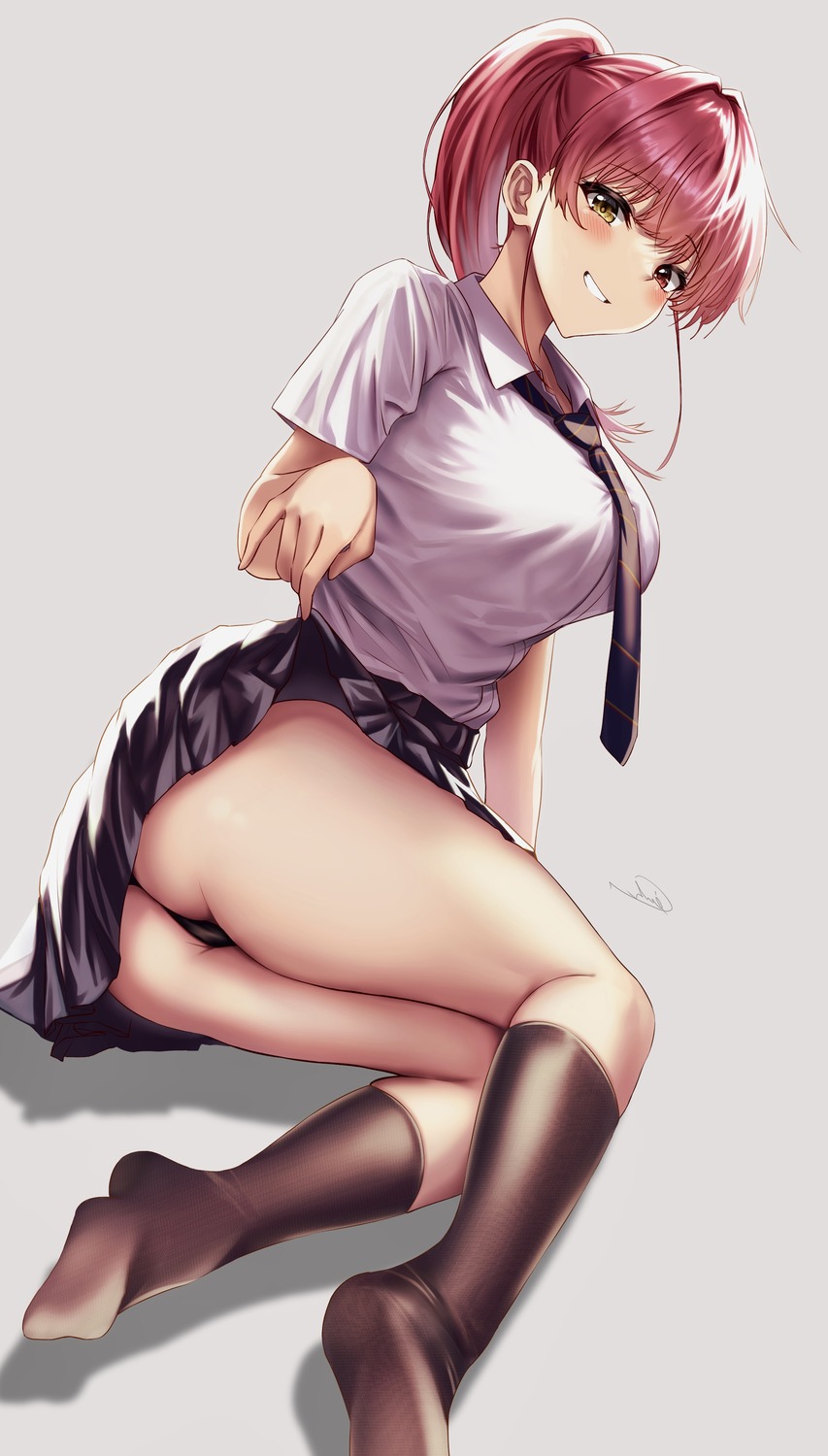 aria_honmono ass cameltoe heterochromia hololive houshou_marine pantsu seifuku skirt_lift thong