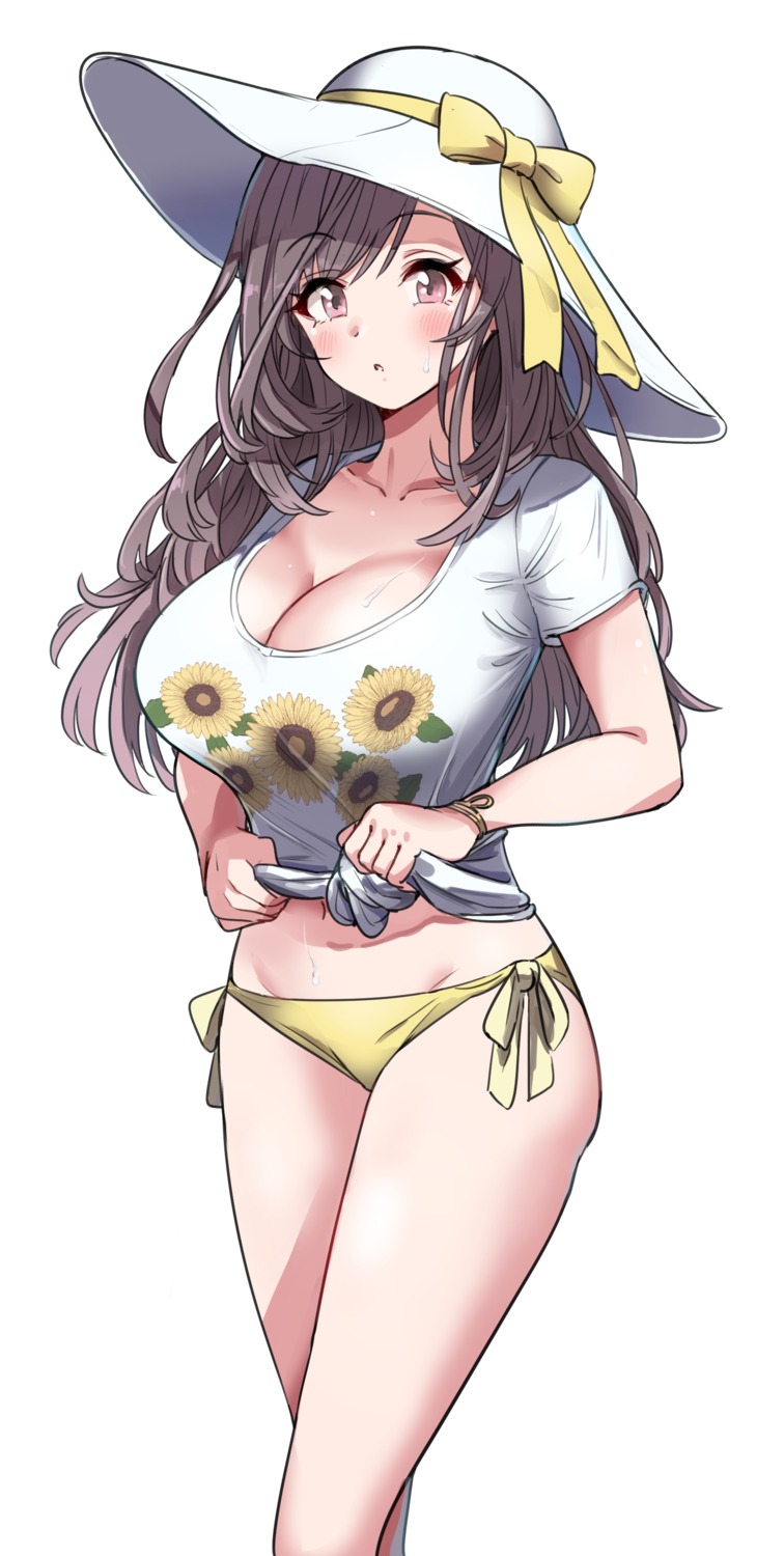 bikini cleavage pizzasi shirt_lift swimsuits the_idolm@ster the_idolm@ster_shiny_colors tsukioka_kogane undressing wet