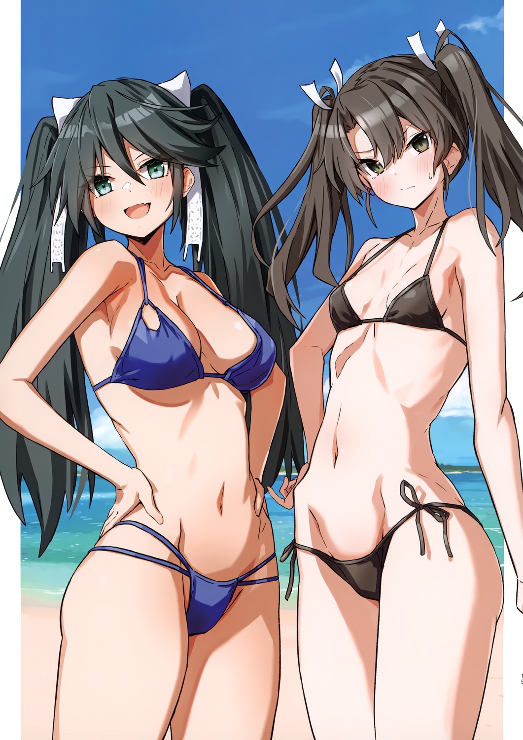 bikini erect_nipples isuzu_(kancolle) kantai_collection swimsuits takanashi_kei_(hitsujikan) tone_(kancolle)