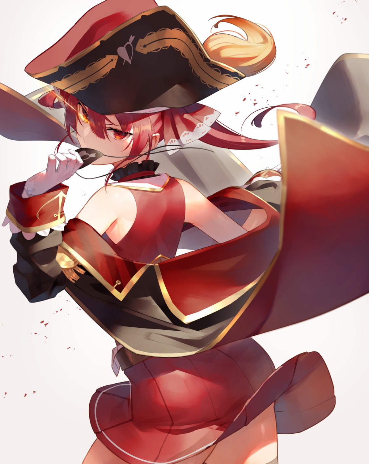 heterochromia hololive houshou_marine pirate scottie skirt_lift thighhighs