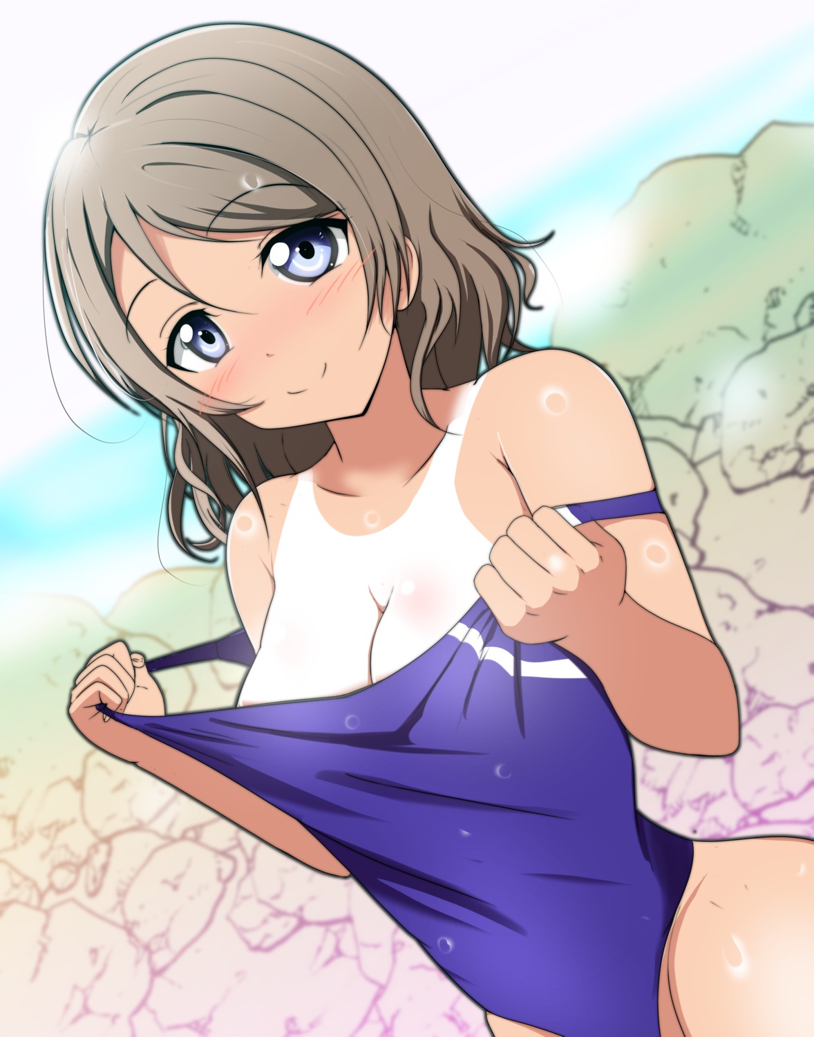 ankoiri cleavage love_live!_sunshine!! swimsuits tan_lines undressing watanabe_you wet