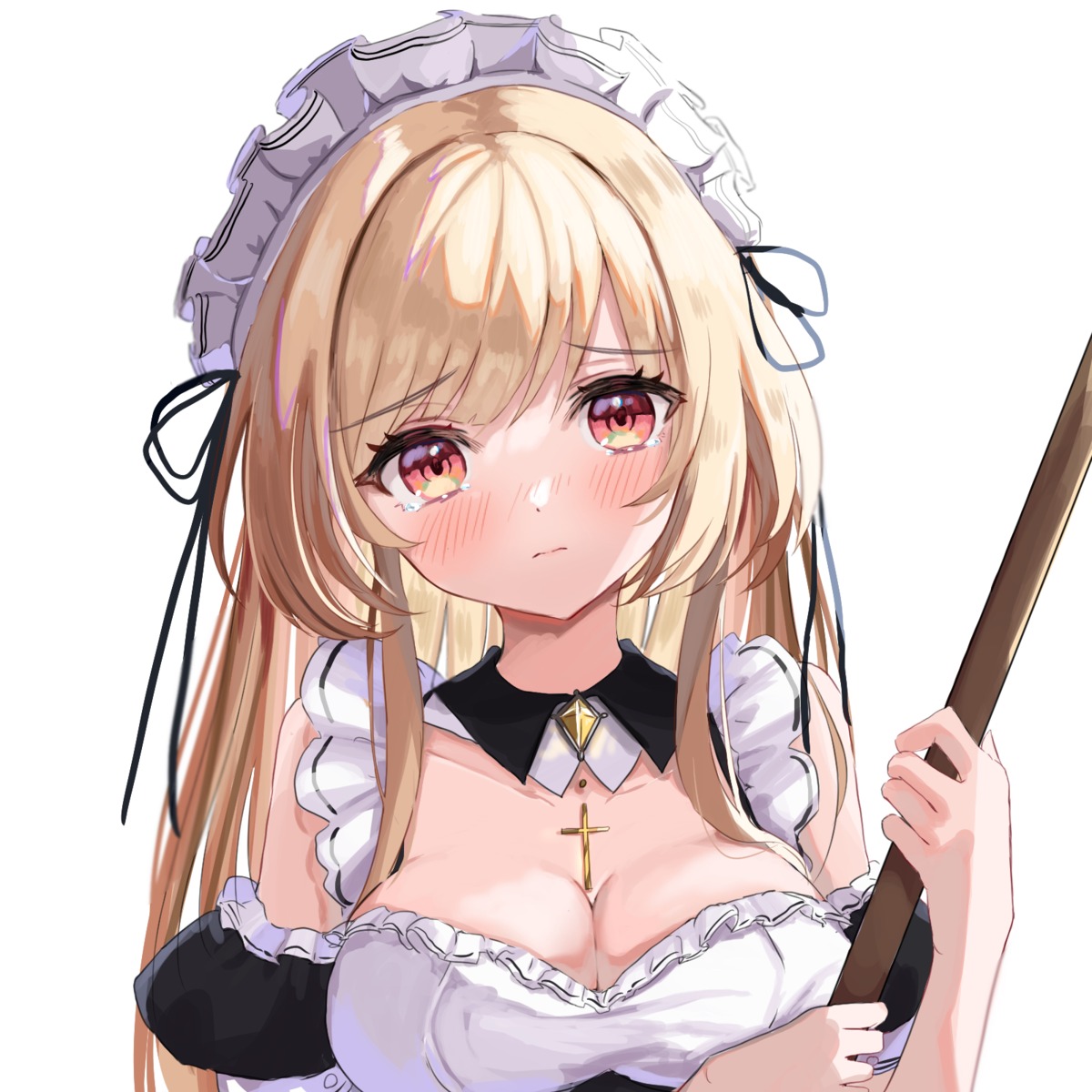 amefukura_art breast_hold cleavage maid no_bra