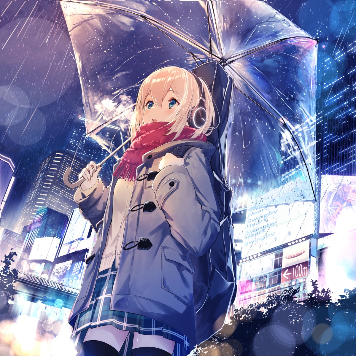 headphones seifuku sweater thighhighs tsubameno umbrella