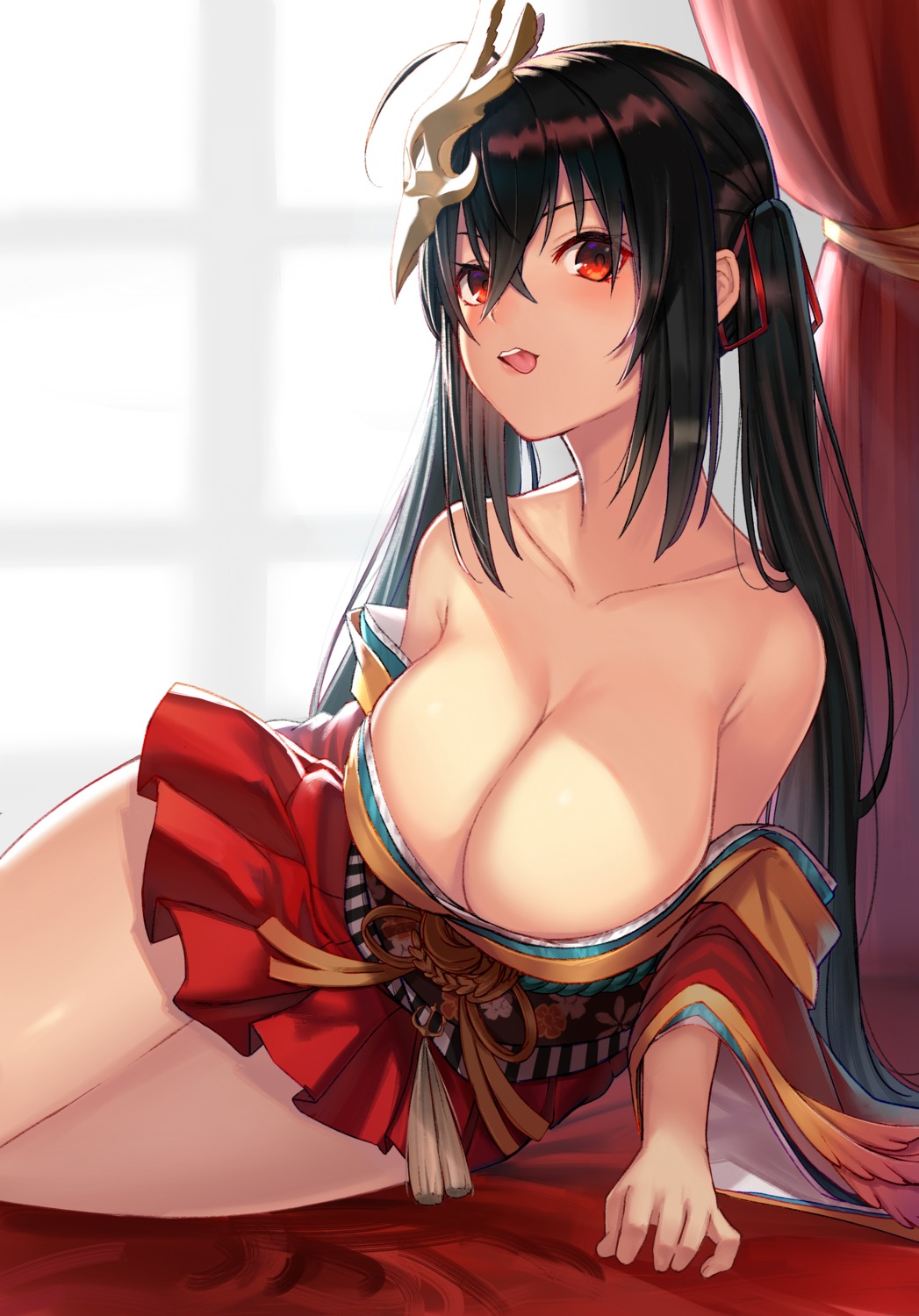 arl azur_lane japanese_clothes no_bra open_shirt taihou_(azur_lane)