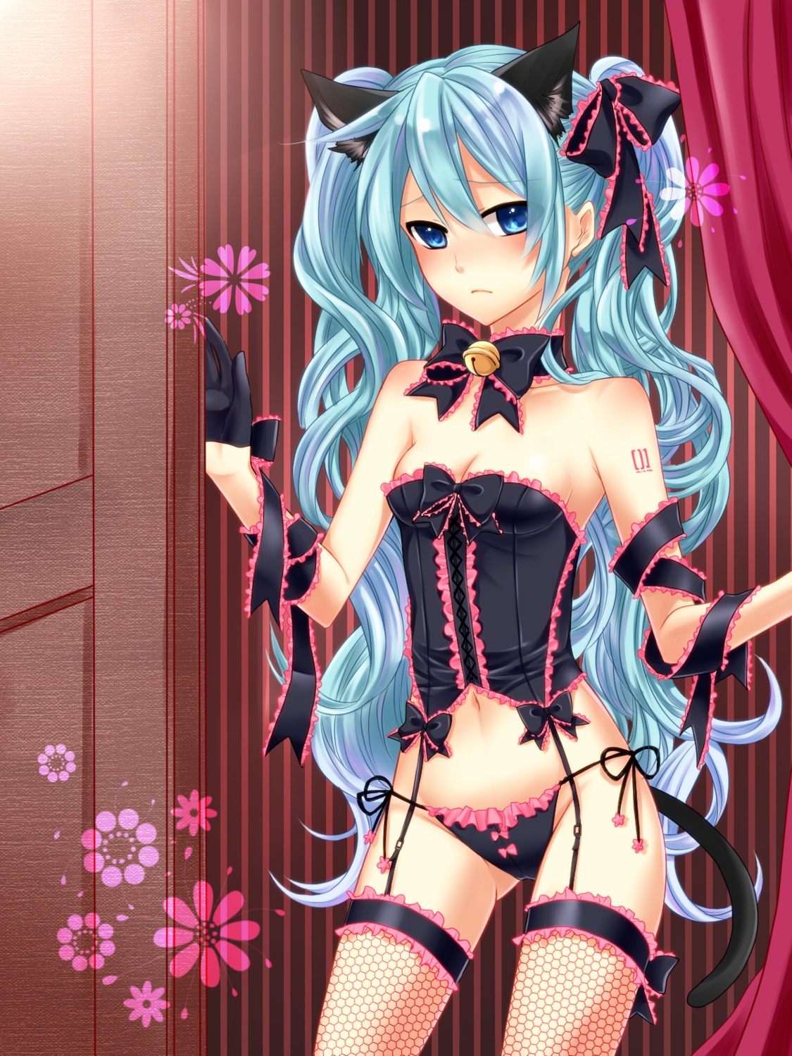 animal_ears cleavage fishnets hatsune_miku lingerie nekomimi pantsu stockings string_panties tail thighhighs vocaloid yayoi