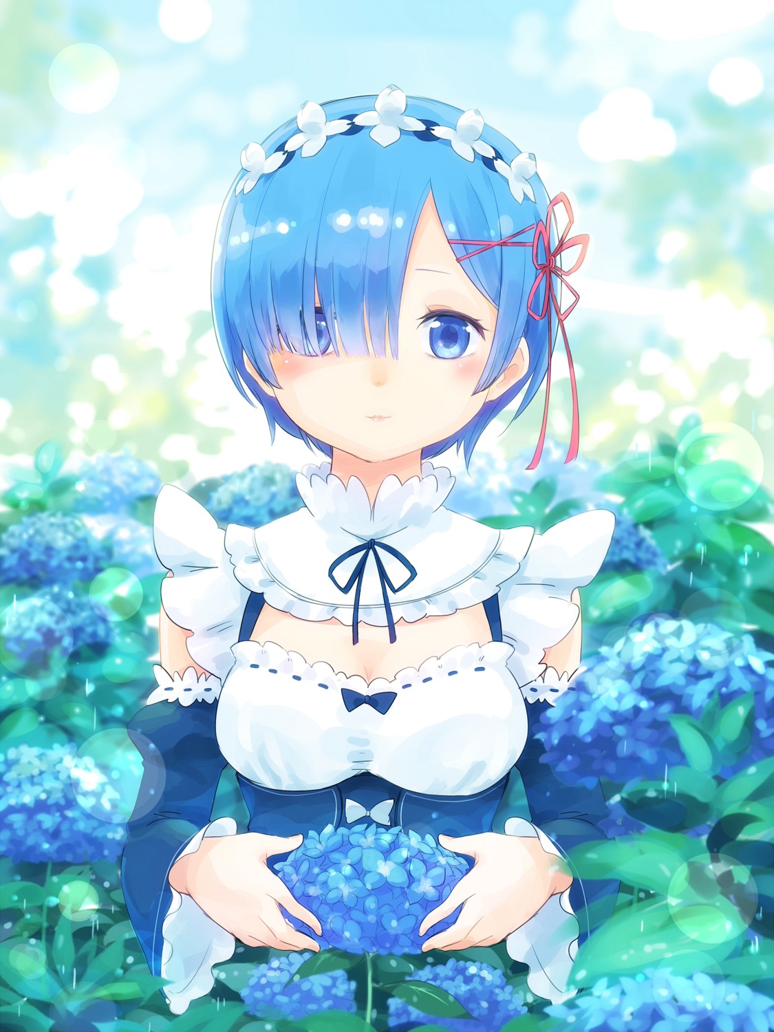 ayakashi_(artist) cleavage maid re_zero_kara_hajimeru_isekai_seikatsu rem_(re_zero)