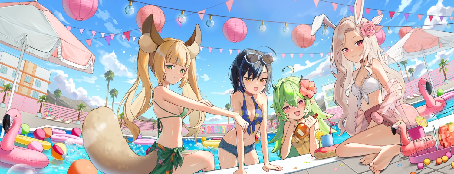 animal_ears bikini bodiedwile bunny_ears cleavage garam_(ryeoubi) horns megane open_shirt pointy_ears ryu_aram see_through swimsuits tail