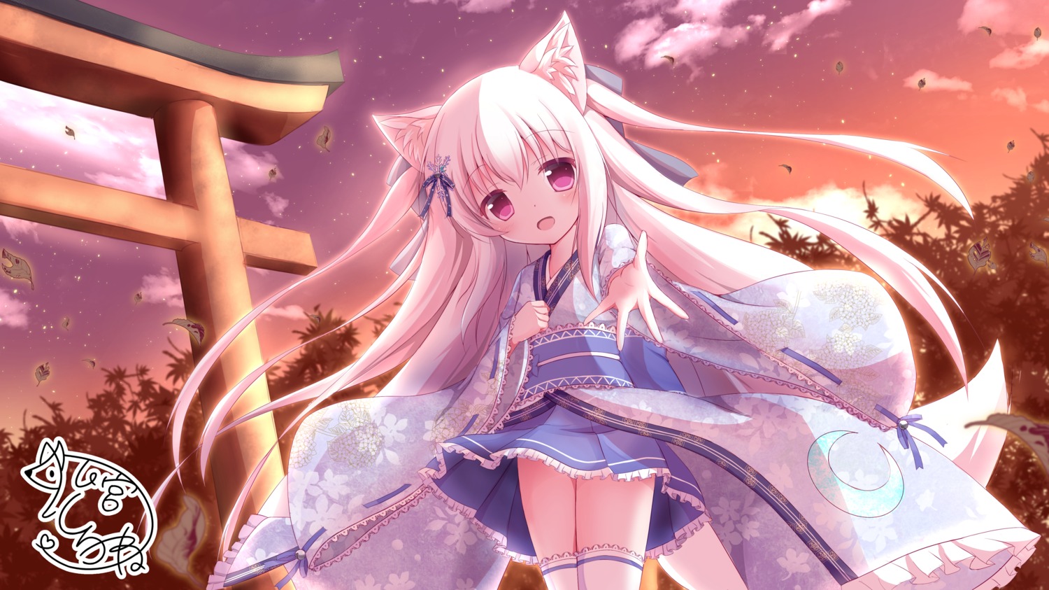 animal_ears japanese_clothes kitsune komiya_shirone tail thighhighs